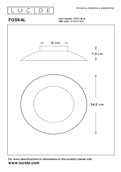 Lucide FOSKAL - Flush ceiling light - Ø 34,5 cm - LED - 1x12W 2700K - Silver - technical